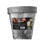 Single Pit Boss foil bucket liner shown front-on with product label featuring food photos and branding on a white background.