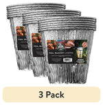 Three stacked foil bucket liners with Pit Boss product labels, shown against a white background with a '3 Pack' banner below.