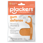 Resealable Plackers Gum Defense package in tangerine color showing an orange floss pick and product text
