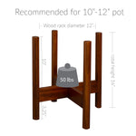Diagram-style image of wooden plant stand with dimensions and weight capacity graphic in antique mahogany finish