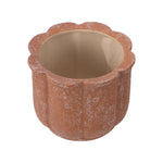Top-down view of a terracotta scalloped planter showing the interior cavity and scalloped rim.