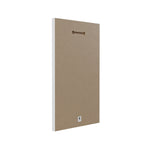 Back of a rectangular wood plaque showing brown MDF backing with a pre-drilled hanging slot and white edges
