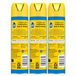 Rear view of three Pledge Clean It multisurface spray cans showing directions, barcode and ingredient panels
