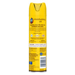 Rear label of a Pledge moisturizing oil spray can showing directions, ingredients and barcode on white background