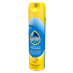 Angled studio shot of Pledge everyday clean multisurface dust & allergen lemon spray can on white background