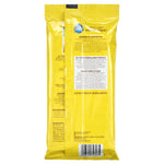 Two overlapping yellow Pledge Expert Care wood wipes pouches showing the back panels and barcode