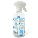 Rear view of Podsy Glass Cleaner spray bottle showing usage instructions, icons and a visible refill pod