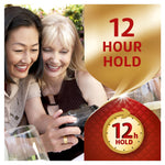 Two women smiling and looking at a camera with gold overlay text proclaiming '12 Hour Hold' and a 12h clock icon.