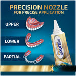 Illustration showing precision nozzle application for upper, lower and partial dentures with tube image