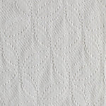 Close-up texture of embossed white toilet paper with repeating circular and diamond pattern