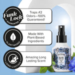Feature graphic showing Poo-Pourri bottle and icons highlighting funk lock, plant-based, and long-lasting scent