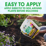 Lifestyle image of hands pouring Roundup Weed Barrier granules from a pouch onto soil with headline ‘Easy to apply’ above