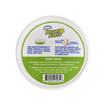 Back of Scrub Daddy PowerPaste tub showing directions, product information and barcode on white background