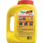 Rear view of a yellow Preen Garden Weed Preventer bottle showing back label and instructions