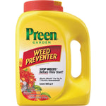 Yellow Preen Garden Weed Preventer shaker bottle with flip-top cap and front label