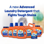 Promotional lineup of Great Value Premium Clean detergent packaging variants with headline about fighting tough stains