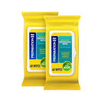 Two yellow Preparation H medicated hemorrhoidal wipes packs with white resealable lids and aloe callout