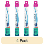 Four Preserve toothbrushes in individual upright packaging with blue handles and ultra soft label; “4 Pack” banner below