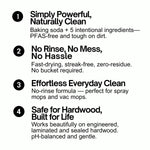 Text panel listing four product benefits including ‘Simply Powerful, Naturally Clean’ and ‘No Rinse, No Mess’
