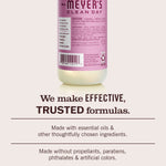Close-up of the bottom portion of the pink product bottle above text stating ’We make EFFECTIVE, TRUSTED formulas.’ and ingredient calls-outs.