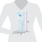 Scale graphic showing Great Value Flexible Straws box dimensions with silhouette holding the package