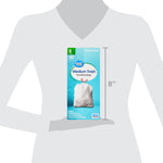 Silhouette scale image showing the Great Value medium trash bag box held to indicate an approximate eight inch height