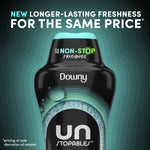Promotional bottle image of Downy Unstopables Fresh with headline "NEW LONGER-LASTING FRESHNESS FOR THE SAME PRICE"