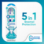Sensodyne Pronamel toothbrush packaging shown against gradient background with large "5 in 1 Enamel Protection" text