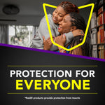 Promotional graphic showing two people embracing with headline "Protection for Everyone" and a small Raid product claim