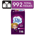 Tall pack showing Puffs Ultra Soft multipack artwork with 992 total tissues banner and brand cloud logo