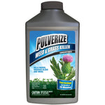 Gray plastic bottle labeled Pulverize Weed & Grass Killer concentrate with thistle graphic