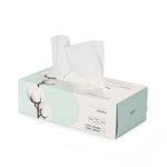 Rectangular mint-green and white PurCotton tissue box with a cotton plant illustration and a tissue pulled from the top.