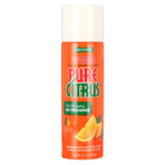Tall orange Pure Citrus air freshener aerosol can with white cap and orange slice graphic on label.
