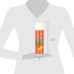 Size comparison graphic showing the Pure Citrus orange spray can with dimensions labeled 7.5" height and 2" width.