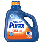 Blue Purex Advanced Oxi laundry detergent jug with orange label showing '85 loads' and OXI branding