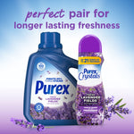 Product pairing image of Purex Fresh Lavender Fields detergent next to Purex Crystals air freshener with lavender sprigs