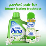 Purex Natural Elements detergent jug paired with Purex Crystals air freshener, promoted as a perfect pair for longer lasting freshness