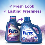 Graphic showing old and new Purex lavender detergent bottles with text about a fresh look and lasting freshness
