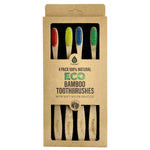 Pursonic retail box showing a window with four eco bamboo toothbrushes and printed product text on kraft packaging