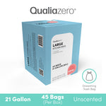 Single blue Qualiazero large kitchen bags box shown at angle with brand logo and size callouts on white background