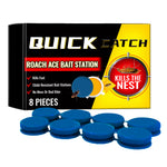 quick catch roach bait station box with eight blue bait discs in front