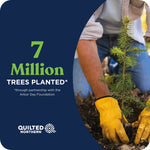 Graphic of hands planting a small tree with text proclaiming 7 million trees planted and Quilted Northern logo