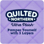 Quilted Northern Ultra Plush logo on a quilted purple background with text ‘Pamper Yourself with 3 Layers’