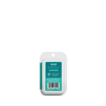 Rear view of teal-accented Quip blister package showing product label, ADA seal and barcode on white background