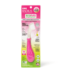 Isolated product shot of Radius Kidz EcoFlex starter kit on white background featuring pink reusable handle on blister card packaging