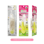 Radius Kidz EcoFlex starter kit packaging showing front, back and side views with reusable handle and blister of compostable floss picks