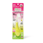 Isolated product shot of Radius Kidz EcoFlex starter kit on white background featuring a yellow reusable handle on blister card packaging