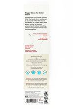 Back panel of Radius Tour travel toothbrush packaging with product copy, icons and recycled packaging information