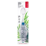 Radius Tour travel toothbrush in clear plastic hide-away handle with visible bristles and green leaf packaging art
