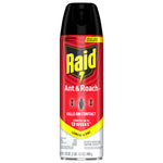 Front-facing red Raid Ant & Roach aerosol can with lemon scent label and brand logo on white background